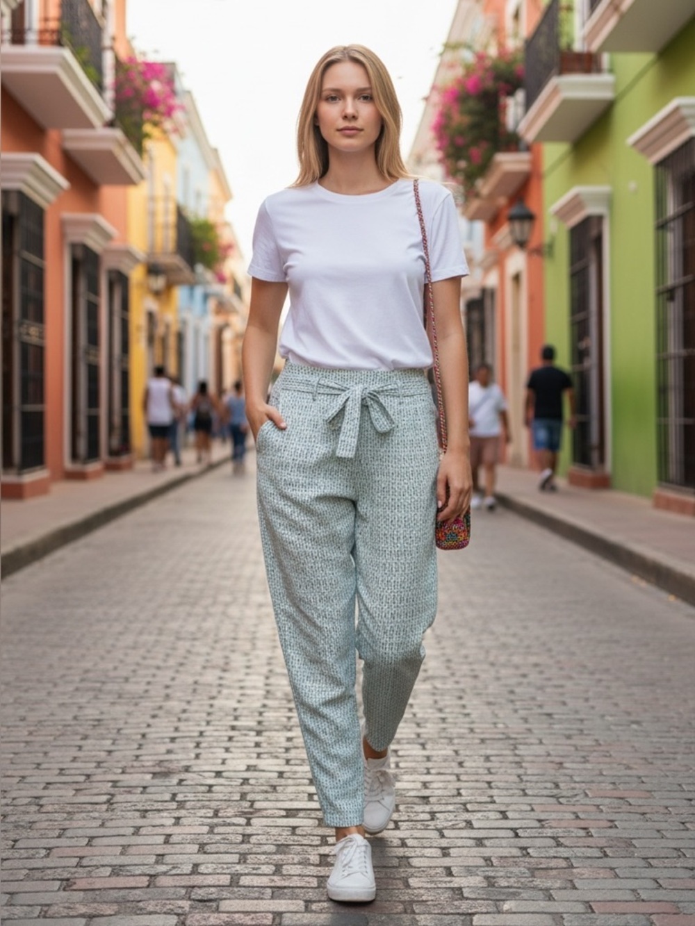 SugarLips Light Gray Printed Tie Waist Pants l